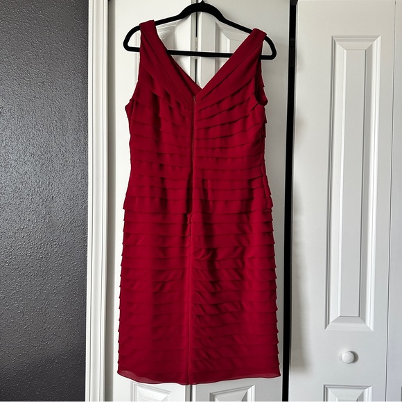 ADRIANNA PAPELL| Sleeveless Empire Waistline Tiered Dress | Red | Size: 14 - Picture 14 of 14